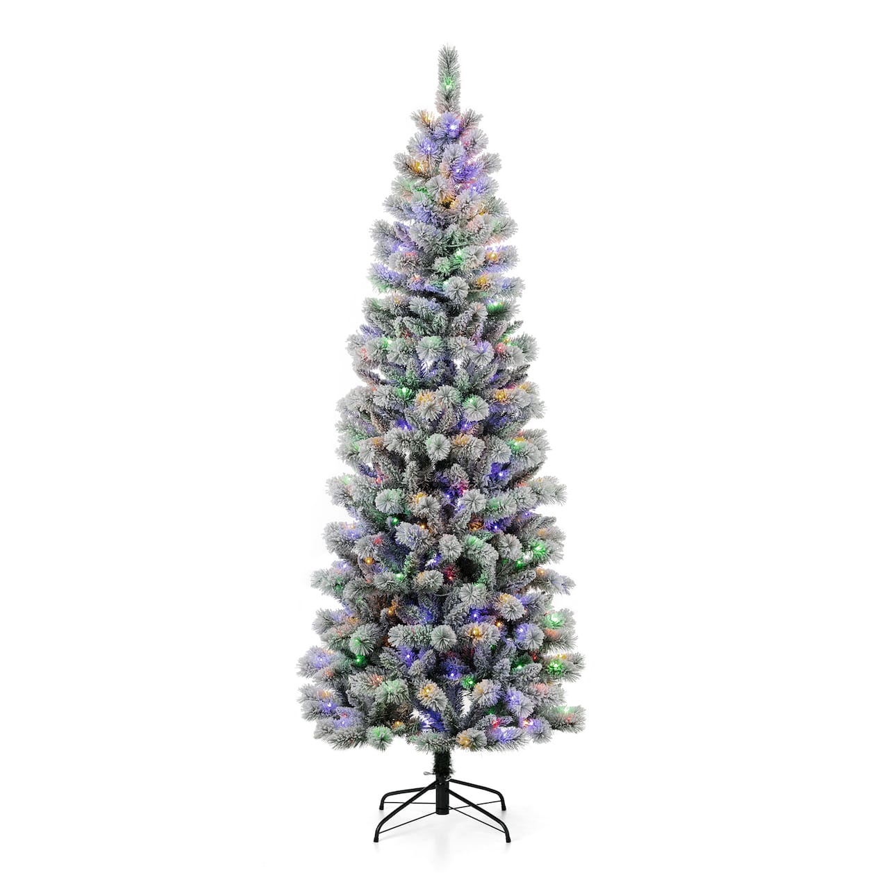 7.5ft Pre-Lit Flocked Pine Artificial Christmas Tree, Color Changing LED Lights